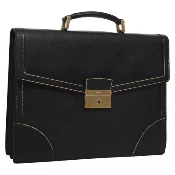 PRADA Business Bag Safiano leather Black Gold - Picture 1 of 16
